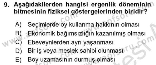 Yaşam Boyu Büyüme ve Gelişim Dersi 2023 - 2024 Yılı Yaz Okulu Sınav Soruları 9. Soru
