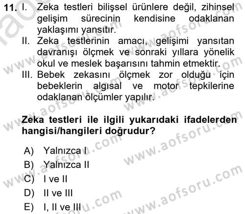 Yaşam Boyu Büyüme ve Gelişim Dersi 2024 - 2025 Yılı (Vize) Ara Sınav Soruları 11. Soru