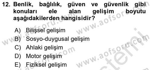 Yaşam Boyu Büyüme ve Gelişim Dersi 2024 - 2025 Yılı (Vize) Ara Sınav Soruları 12. Soru