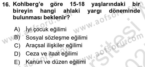 Yaşam Boyu Büyüme ve Gelişim Dersi 2024 - 2025 Yılı (Vize) Ara Sınav Soruları 16. Soru