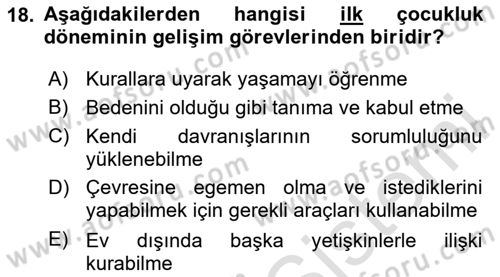 Yaşam Boyu Büyüme ve Gelişim Dersi 2024 - 2025 Yılı (Vize) Ara Sınav Soruları 18. Soru