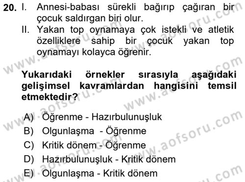 Yaşam Boyu Büyüme ve Gelişim Dersi 2024 - 2025 Yılı (Vize) Ara Sınav Soruları 20. Soru