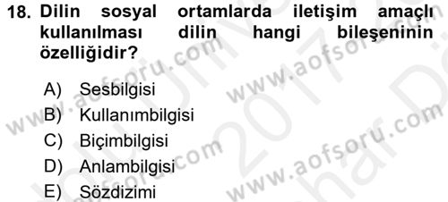 İletişim ve Alternatif İletişim Sistemleri Dersi 2017 - 2018 Yılı (Vize) Ara Sınav Soruları 18. Soru