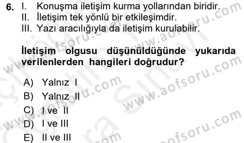İletişim ve Alternatif İletişim Sistemleri Dersi 2017 - 2018 Yılı (Vize) Ara Sınav Soruları 6. Soru
