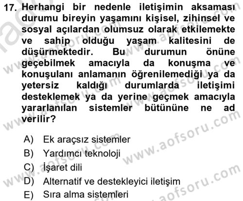 İletişim ve Alternatif İletişim Sistemleri Dersi 2018 - 2019 Yılı 3 Ders Sınav Soruları 17. Soru