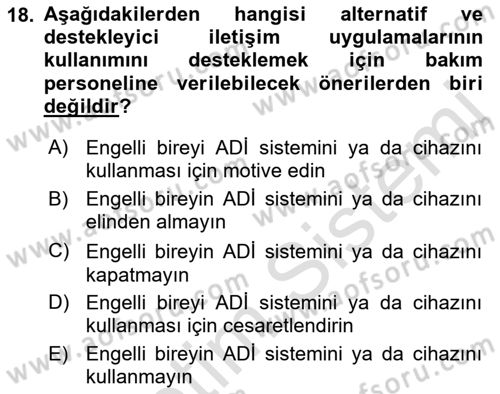 İletişim ve Alternatif İletişim Sistemleri Dersi 2018 - 2019 Yılı 3 Ders Sınav Soruları 18. Soru
