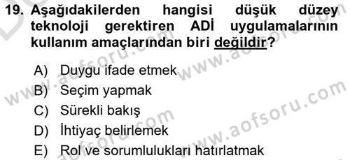 İletişim ve Alternatif İletişim Sistemleri Dersi 2018 - 2019 Yılı 3 Ders Sınav Soruları 19. Soru