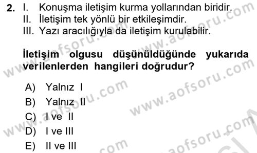 İletişim ve Alternatif İletişim Sistemleri Dersi 2018 - 2019 Yılı 3 Ders Sınav Soruları 2. Soru