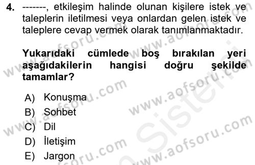 İletişim ve Alternatif İletişim Sistemleri Dersi 2018 - 2019 Yılı (Vize) Ara Sınav Soruları 4. Soru