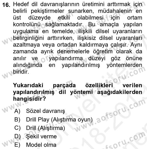 İletişim ve Alternatif İletişim Sistemleri Dersi 2018 - 2019 Yılı (Final) Dönem Sonu Sınav Soruları 16. Soru