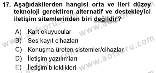 İletişim ve Alternatif İletişim Sistemleri Dersi 2018 - 2019 Yılı (Final) Dönem Sonu Sınav Soruları 17. Soru