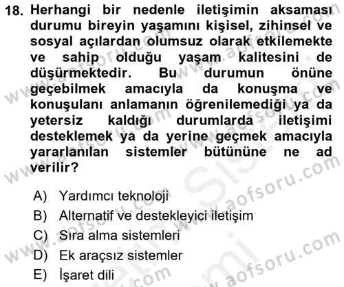 İletişim ve Alternatif İletişim Sistemleri Dersi 2018 - 2019 Yılı (Final) Dönem Sonu Sınav Soruları 18. Soru