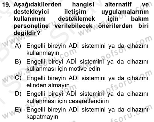 İletişim ve Alternatif İletişim Sistemleri Dersi 2018 - 2019 Yılı (Final) Dönem Sonu Sınav Soruları 19. Soru