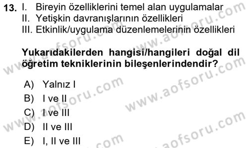 İletişim ve Alternatif İletişim Sistemleri Dersi 2021 - 2022 Yılı Yaz Okulu Sınav Soruları 13. Soru