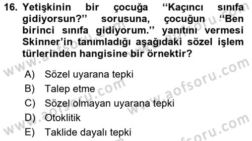 İletişim ve Alternatif İletişim Sistemleri Dersi 2021 - 2022 Yılı Yaz Okulu Sınav Soruları 16. Soru
