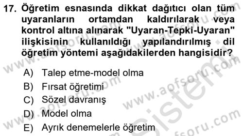 İletişim ve Alternatif İletişim Sistemleri Dersi 2021 - 2022 Yılı Yaz Okulu Sınav Soruları 17. Soru