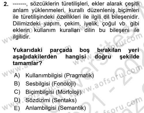 İletişim ve Alternatif İletişim Sistemleri Dersi 2021 - 2022 Yılı Yaz Okulu Sınav Soruları 2. Soru