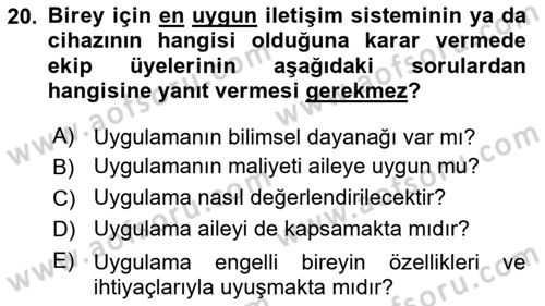 İletişim ve Alternatif İletişim Sistemleri Dersi 2021 - 2022 Yılı Yaz Okulu Sınav Soruları 20. Soru