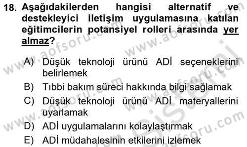İletişim ve Alternatif İletişim Sistemleri Dersi 2022 - 2023 Yılı Yaz Okulu Sınav Soruları 18. Soru