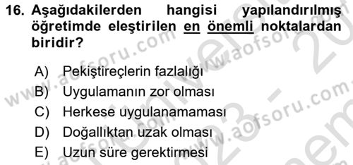 İletişim ve Alternatif İletişim Sistemleri Dersi 2023 - 2024 Yılı (Final) Dönem Sonu Sınav Soruları 16. Soru