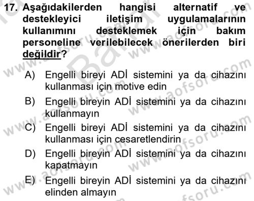 İletişim ve Alternatif İletişim Sistemleri Dersi 2023 - 2024 Yılı (Final) Dönem Sonu Sınav Soruları 17. Soru