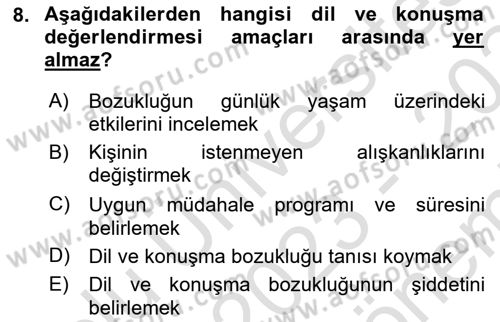 İletişim ve Alternatif İletişim Sistemleri Dersi 2023 - 2024 Yılı (Final) Dönem Sonu Sınav Soruları 8. Soru