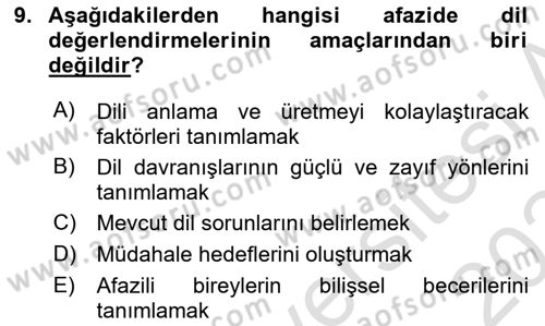 İletişim ve Alternatif İletişim Sistemleri Dersi 2023 - 2024 Yılı Yaz Okulu Sınav Soruları 9. Soru