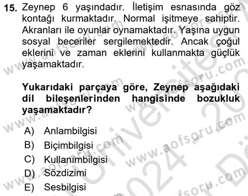 İletişim ve Alternatif İletişim Sistemleri Dersi 2024 - 2025 Yılı (Vize) Ara Sınav Soruları 15. Soru