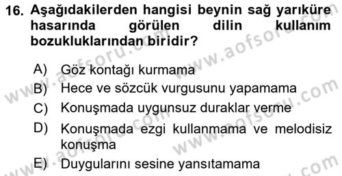 İletişim ve Alternatif İletişim Sistemleri Dersi 2024 - 2025 Yılı (Vize) Ara Sınav Soruları 16. Soru
