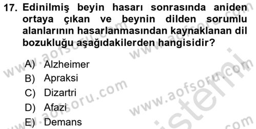 İletişim ve Alternatif İletişim Sistemleri Dersi 2024 - 2025 Yılı (Vize) Ara Sınav Soruları 17. Soru
