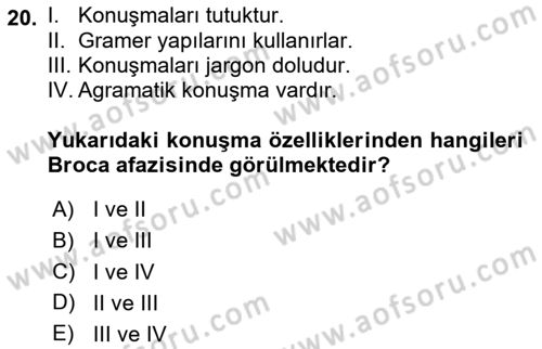 İletişim ve Alternatif İletişim Sistemleri Dersi 2024 - 2025 Yılı (Vize) Ara Sınav Soruları 20. Soru