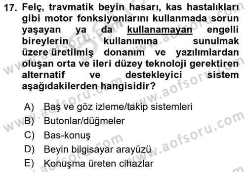 İletişim ve Alternatif İletişim Sistemleri Dersi 2024 - 2025 Yılı (Final) Dönem Sonu Sınav Soruları 17. Soru