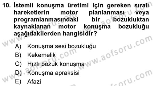 İletişim ve Alternatif İletişim Sistemleri Dersi 2024 - 2025 Yılı Yaz Okulu Sınav Soruları 10. Soru