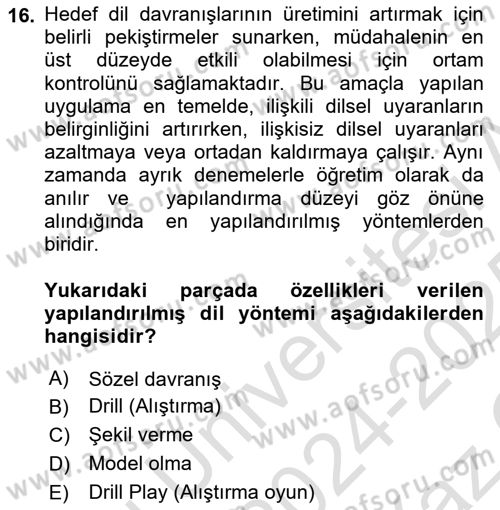 İletişim ve Alternatif İletişim Sistemleri Dersi 2024 - 2025 Yılı Yaz Okulu Sınav Soruları 16. Soru