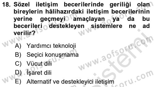 İletişim ve Alternatif İletişim Sistemleri Dersi 2024 - 2025 Yılı Yaz Okulu Sınav Soruları 18. Soru