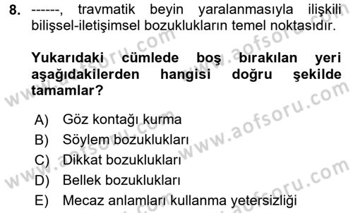 İletişim ve Alternatif İletişim Sistemleri Dersi 2024 - 2025 Yılı Yaz Okulu Sınav Soruları 8. Soru