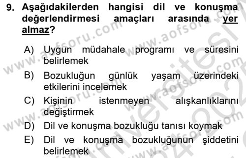 İletişim ve Alternatif İletişim Sistemleri Dersi 2024 - 2025 Yılı Yaz Okulu Sınav Soruları 9. Soru