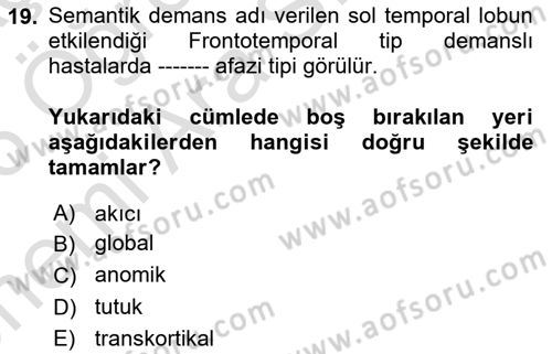 İletişim ve Alternatif İletişim Sistemleri Dersi 2025 - 2026 Yılı (Vize) Ara Sınav Soruları 19. Soru