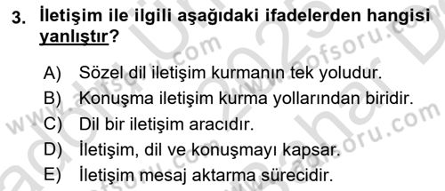 İletişim ve Alternatif İletişim Sistemleri Dersi 2025 - 2026 Yılı (Vize) Ara Sınav Soruları 3. Soru