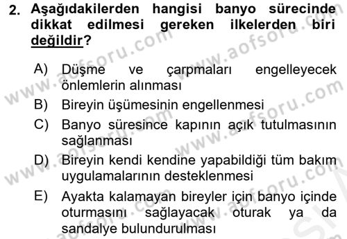 Temel Bakım ve Rehabilitasyon 1 Dersi 2017 - 2018 Yılı (Vize) Ara Sınav Soruları 2. Soru