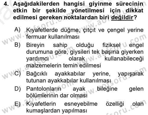 Temel Bakım ve Rehabilitasyon 1 Dersi 2017 - 2018 Yılı (Vize) Ara Sınav Soruları 4. Soru