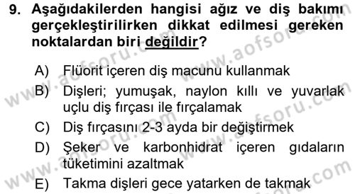 Temel Bakım ve Rehabilitasyon 1 Dersi 2017 - 2018 Yılı (Vize) Ara Sınav Soruları 9. Soru