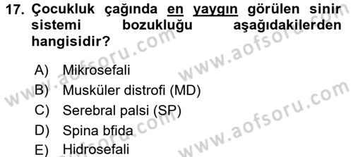 Temel Bakım ve Rehabilitasyon 1 Dersi 2017 - 2018 Yılı (Final) Dönem Sonu Sınav Soruları 17. Soru