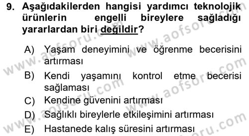 Temel Bakım ve Rehabilitasyon 1 Dersi 2017 - 2018 Yılı (Final) Dönem Sonu Sınav Soruları 9. Soru