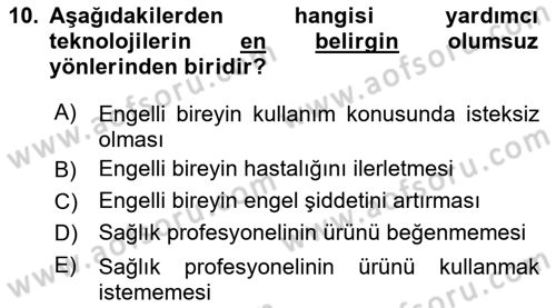 Temel Bakım ve Rehabilitasyon 1 Dersi 2018 - 2019 Yılı 3 Ders Sınav Soruları 10. Soru