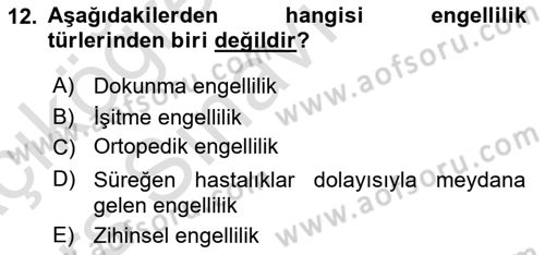 Temel Bakım ve Rehabilitasyon 1 Dersi 2018 - 2019 Yılı 3 Ders Sınav Soruları 12. Soru
