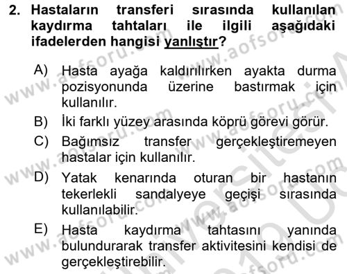 Temel Bakım ve Rehabilitasyon 1 Dersi 2018 - 2019 Yılı 3 Ders Sınav Soruları 2. Soru