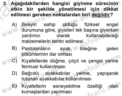 Temel Bakım ve Rehabilitasyon 1 Dersi 2018 - 2019 Yılı 3 Ders Sınav Soruları 3. Soru