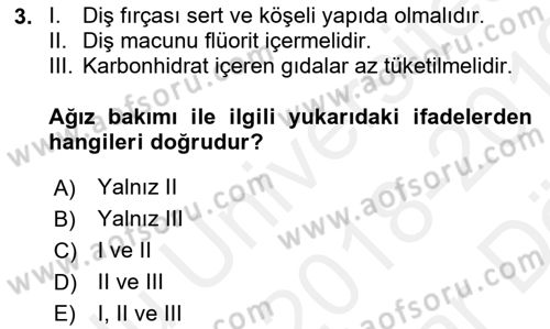 Temel Bakım ve Rehabilitasyon 1 Dersi 2018 - 2019 Yılı (Vize) Ara Sınav Soruları 3. Soru