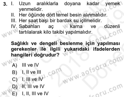 Temel Bakım ve Rehabilitasyon 1 Dersi 2018 - 2019 Yılı (Final) Dönem Sonu Sınav Soruları 3. Soru